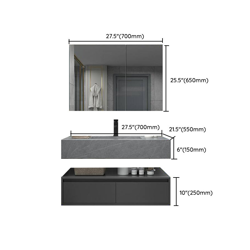 Shelf Included Bathroom Vanity Set Grey Stone Mirror Wall-Mounted Drawers with Faucet Clearhalo 'Bathroom Remodel & Bathroom Fixtures' 'Bathroom Vanities' 'bathroom_vanities' 'Home Improvement' 'home_improvement' 'home_improvement_bathroom_vanities' 8142048