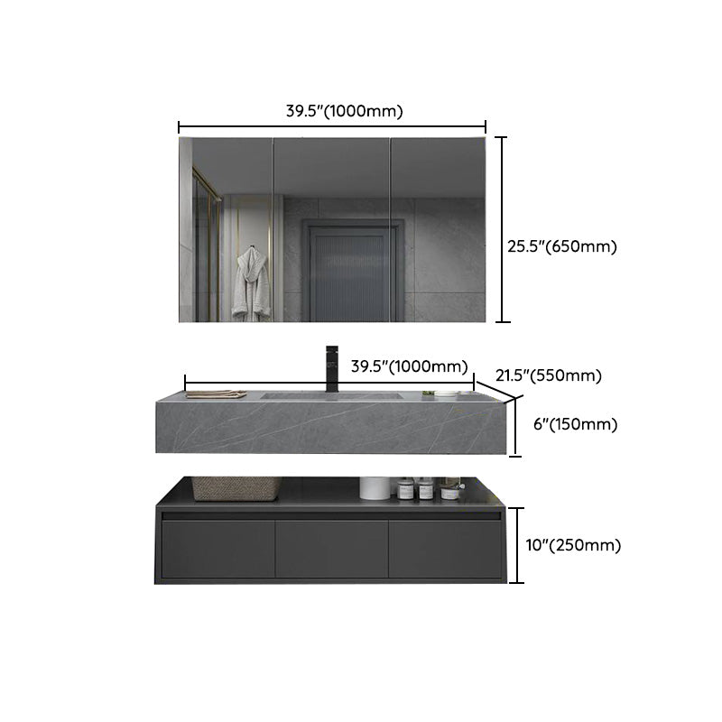 Shelf Included Bathroom Vanity Set Grey Stone Mirror Wall-Mounted Drawers with Faucet Clearhalo 'Bathroom Remodel & Bathroom Fixtures' 'Bathroom Vanities' 'bathroom_vanities' 'Home Improvement' 'home_improvement' 'home_improvement_bathroom_vanities' 8142051