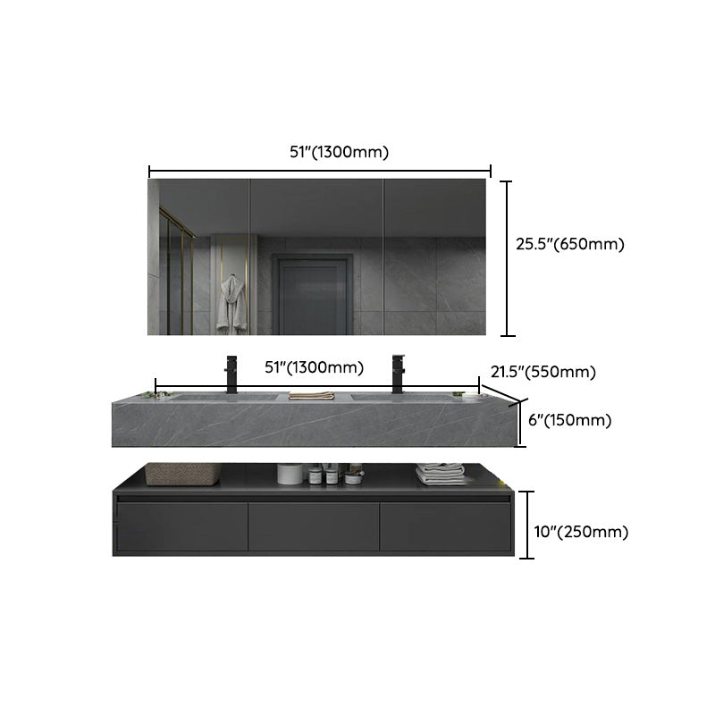 Shelf Included Bathroom Vanity Set Grey Stone Mirror Wall-Mounted Drawers with Faucet Clearhalo 'Bathroom Remodel & Bathroom Fixtures' 'Bathroom Vanities' 'bathroom_vanities' 'Home Improvement' 'home_improvement' 'home_improvement_bathroom_vanities' 8142054