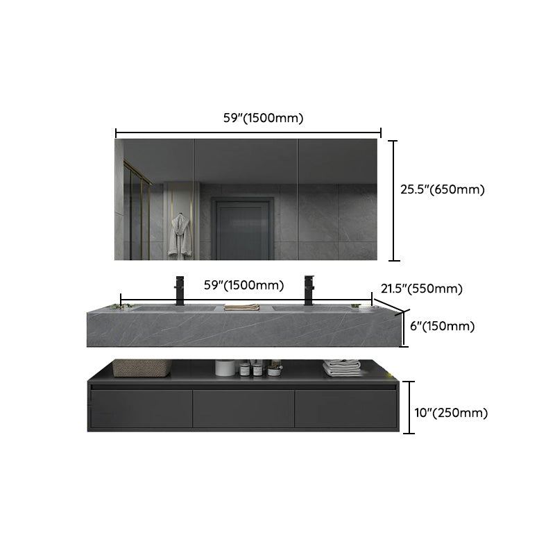 Shelf Included Bathroom Vanity Set Grey Stone Mirror Wall-Mounted Drawers with Faucet Clearhalo 'Bathroom Remodel & Bathroom Fixtures' 'Bathroom Vanities' 'bathroom_vanities' 'Home Improvement' 'home_improvement' 'home_improvement_bathroom_vanities' 8142056