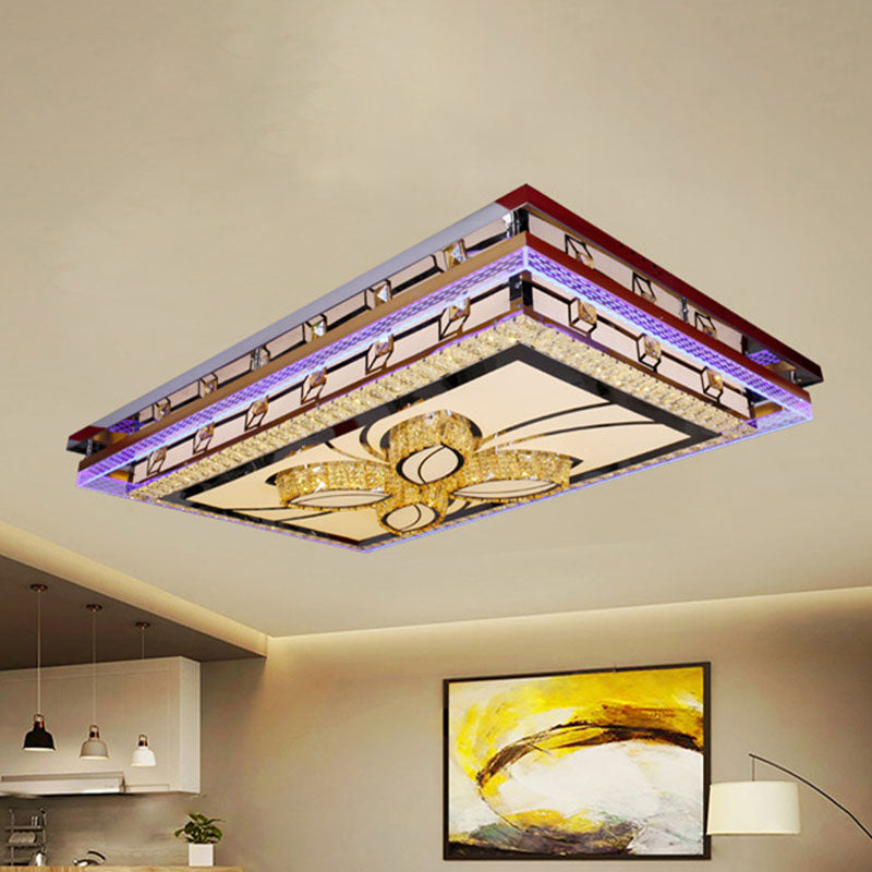 Chrome LED Flush Mount Simple Faceted Crystal Rectangle Ceiling Mounted Fixture with Flower Design Clearhalo 'Ceiling Lights' 'Close To Ceiling Lights' 'Close to ceiling' 'Flush mount' Lighting' 814207