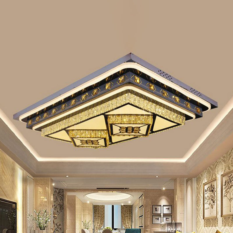 LED Ceiling Light Modernism Living Room Diamond Flush Mount with Layered Rectangle Crystal Shade in Chrome Clearhalo 'Ceiling Lights' 'Close To Ceiling Lights' 'Close to ceiling' 'Flush mount' Lighting' 814211