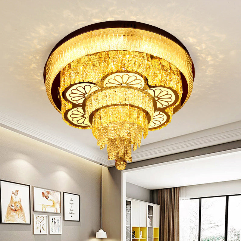 Minimal Flower Flush Light Fixture LED Beveled Crystal Ceiling Lighting in Gold with Tiered Design Gold Clearhalo 'Ceiling Lights' 'Close To Ceiling Lights' 'Close to ceiling' 'Flush mount' Lighting' 814218