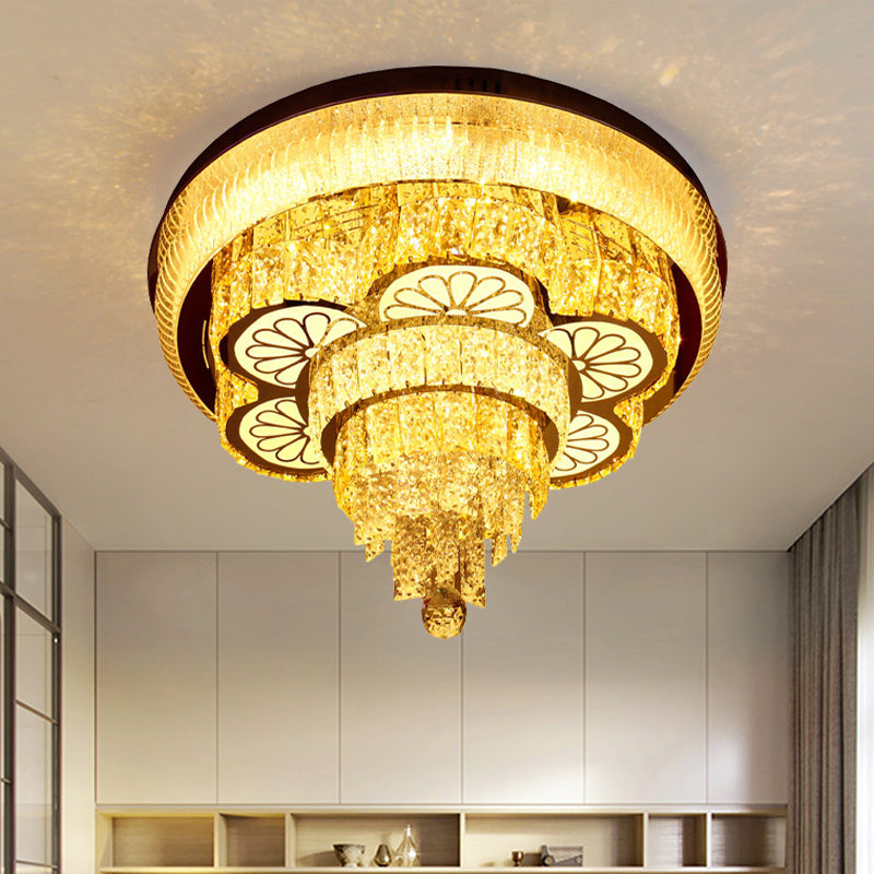 Minimal Flower Flush Light Fixture LED Beveled Crystal Ceiling Lighting in Gold with Tiered Design Clearhalo 'Ceiling Lights' 'Close To Ceiling Lights' 'Close to ceiling' 'Flush mount' Lighting' 814219