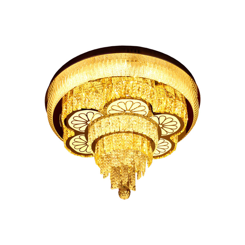 Minimal Flower Flush Light Fixture LED Beveled Crystal Ceiling Lighting in Gold with Tiered Design Clearhalo 'Ceiling Lights' 'Close To Ceiling Lights' 'Close to ceiling' 'Flush mount' Lighting' 814220