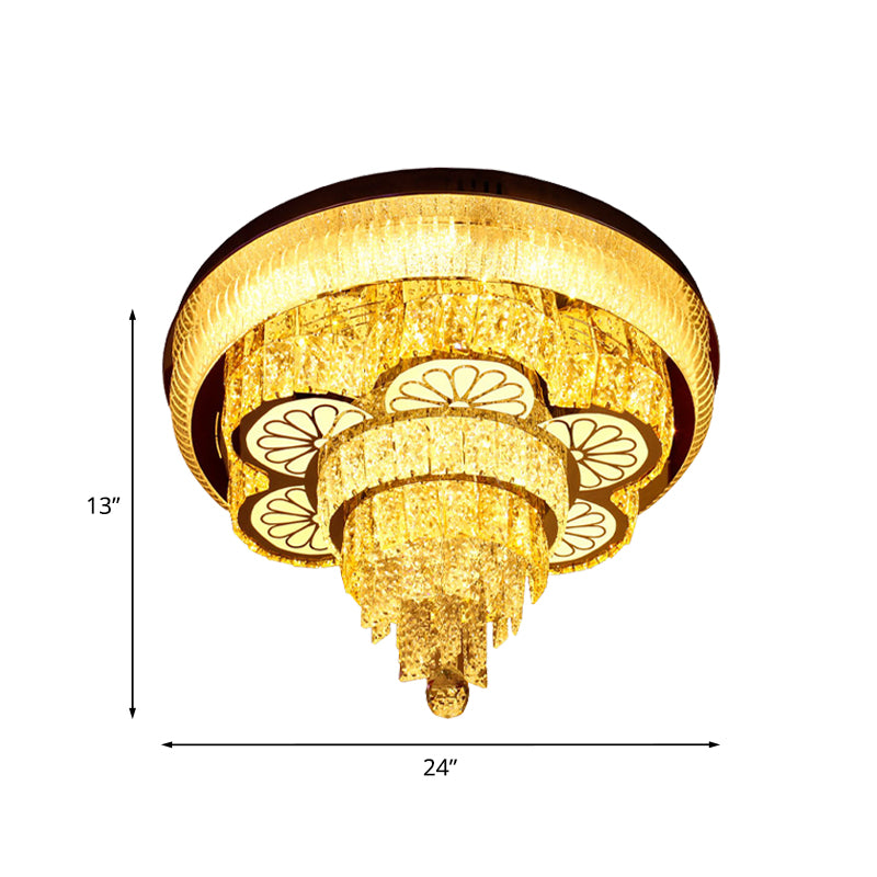 Minimal Flower Flush Light Fixture LED Beveled Crystal Ceiling Lighting in Gold with Tiered Design Clearhalo 'Ceiling Lights' 'Close To Ceiling Lights' 'Close to ceiling' 'Flush mount' Lighting' 814221