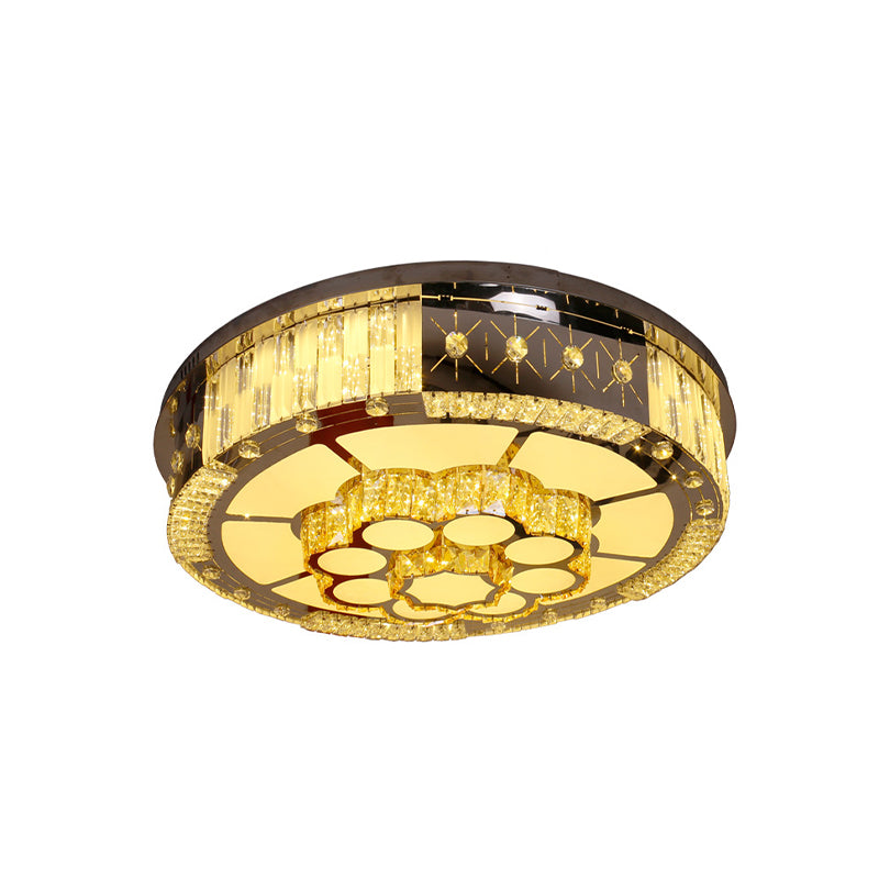 LED Drum Shade Flush Mount Lamp Modern Style Chrome Crystal Block Ceiling Fixture for Living Room with Bloom Design Clearhalo 'Ceiling Lights' 'Close To Ceiling Lights' 'Close to ceiling' 'Flush mount' Lighting' 814228