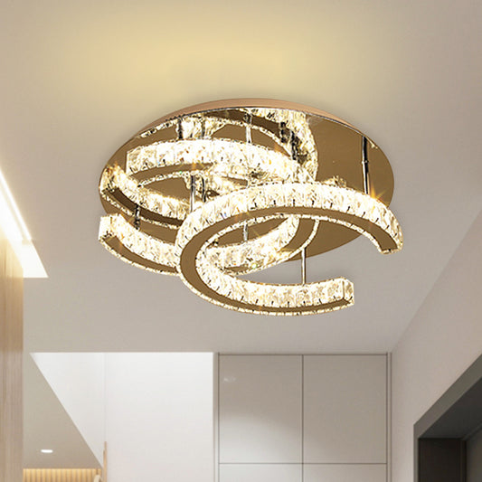 LED Flush Mount Light Simple Double-C Shaped Beveled K9 Crystal Ceiling Lighting in Chrome Chrome Clearhalo 'Ceiling Lights' 'Close To Ceiling Lights' 'Close to ceiling' 'Flush mount' Lighting' 814234