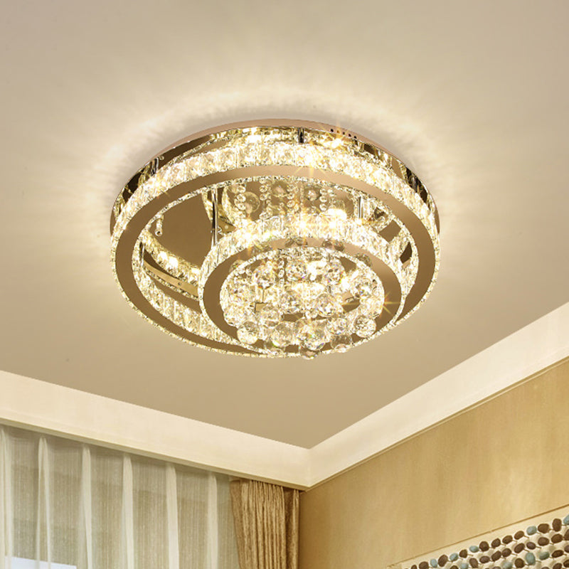 Chrome Circular Flushmount Minimalist Crystal Block LED Bedroom Ceiling Flush Mount Chrome Clearhalo 'Ceiling Lights' 'Close To Ceiling Lights' 'Close to ceiling' 'Flush mount' Lighting' 814238