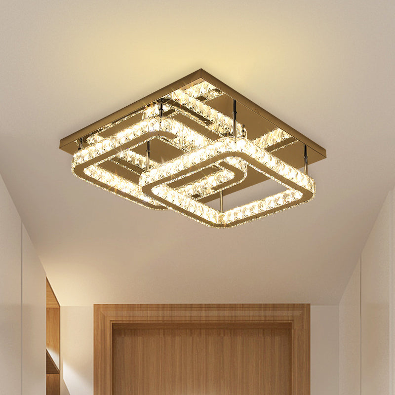 Square Bedroom Flush Mount Ceiling Light Modernist Faceted Crystal LED Chrome Flushmount Lighting Chrome A Clearhalo 'Ceiling Lights' 'Close To Ceiling Lights' 'Close to ceiling' 'Flush mount' Lighting' 814242