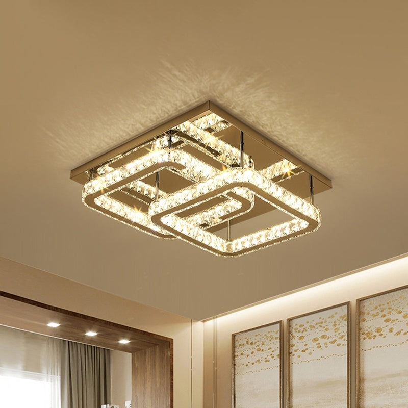 Square Bedroom Flush Mount Ceiling Light Modernist Faceted Crystal LED Chrome Flushmount Lighting Clearhalo 'Ceiling Lights' 'Close To Ceiling Lights' 'Close to ceiling' 'Flush mount' Lighting' 814243