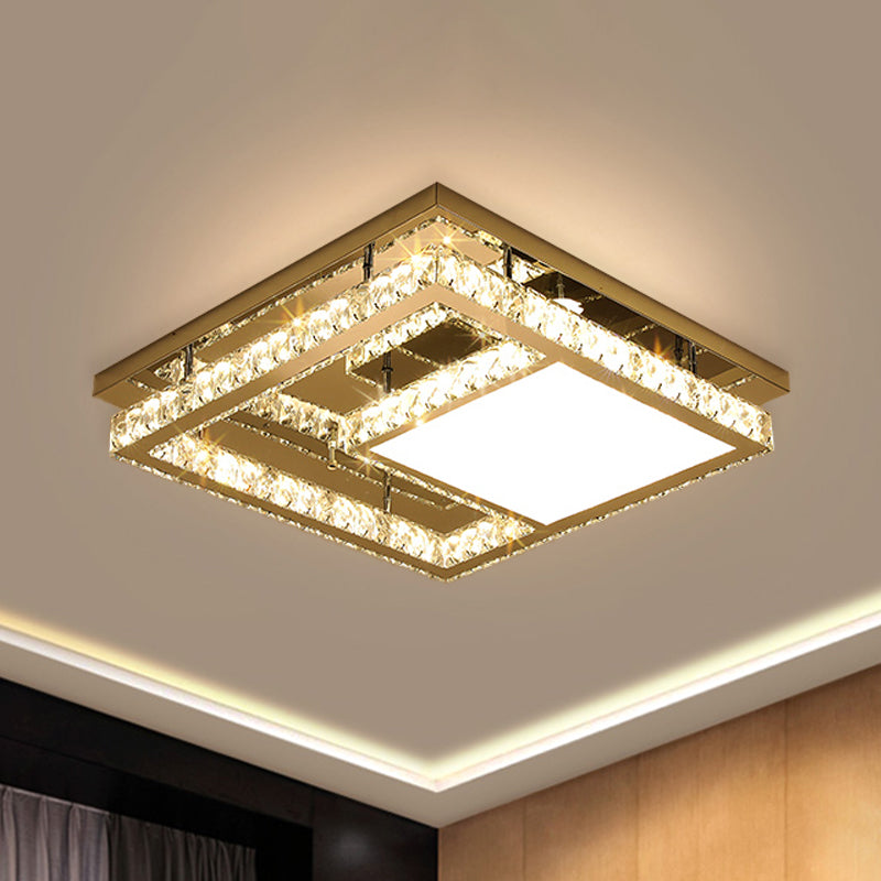 Square Bedroom Flush Mount Ceiling Light Modernist Faceted Crystal LED Chrome Flushmount Lighting Chrome B Clearhalo 'Ceiling Lights' 'Close To Ceiling Lights' 'Close to ceiling' 'Flush mount' Lighting' 814246