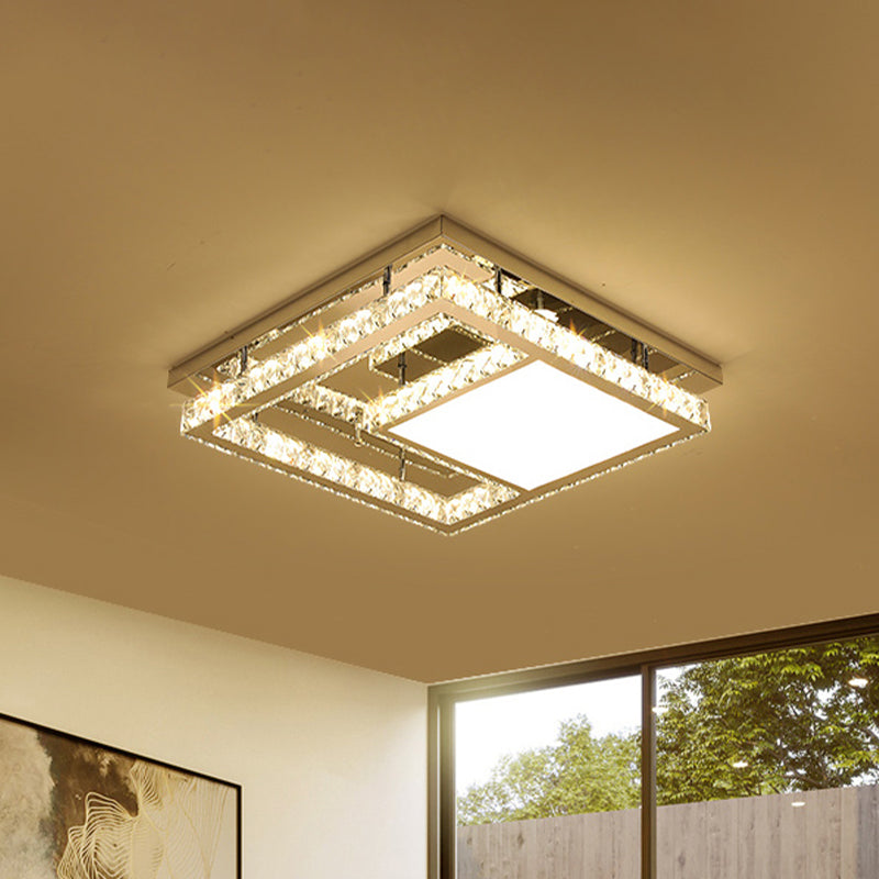 Square Bedroom Flush Mount Ceiling Light Modernist Faceted Crystal LED Chrome Flushmount Lighting Clearhalo 'Ceiling Lights' 'Close To Ceiling Lights' 'Close to ceiling' 'Flush mount' Lighting' 814247