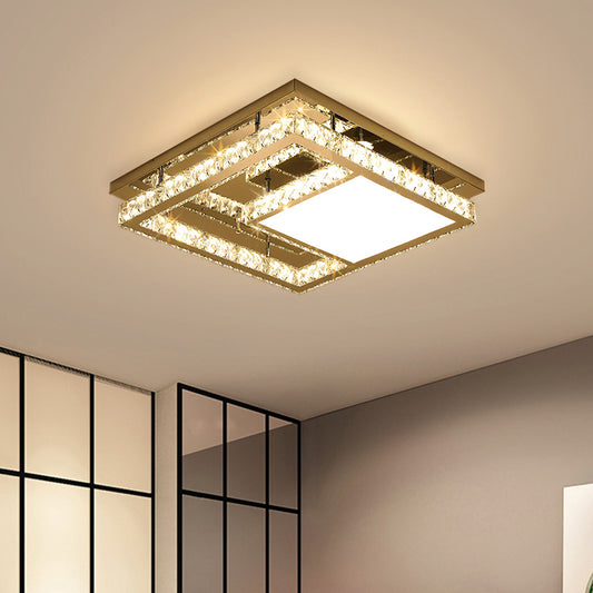 Square Bedroom Flush Mount Ceiling Light Modernist Faceted Crystal LED Chrome Flushmount Lighting Clearhalo 'Ceiling Lights' 'Close To Ceiling Lights' 'Close to ceiling' 'Flush mount' Lighting' 814248