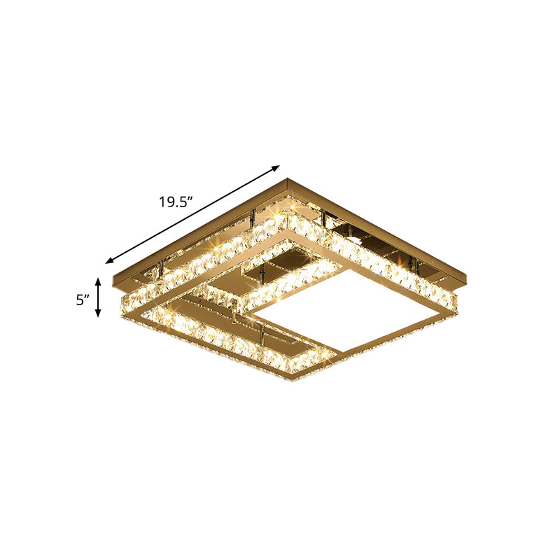 Square Bedroom Flush Mount Ceiling Light Modernist Faceted Crystal LED Chrome Flushmount Lighting Clearhalo 'Ceiling Lights' 'Close To Ceiling Lights' 'Close to ceiling' 'Flush mount' Lighting' 814250