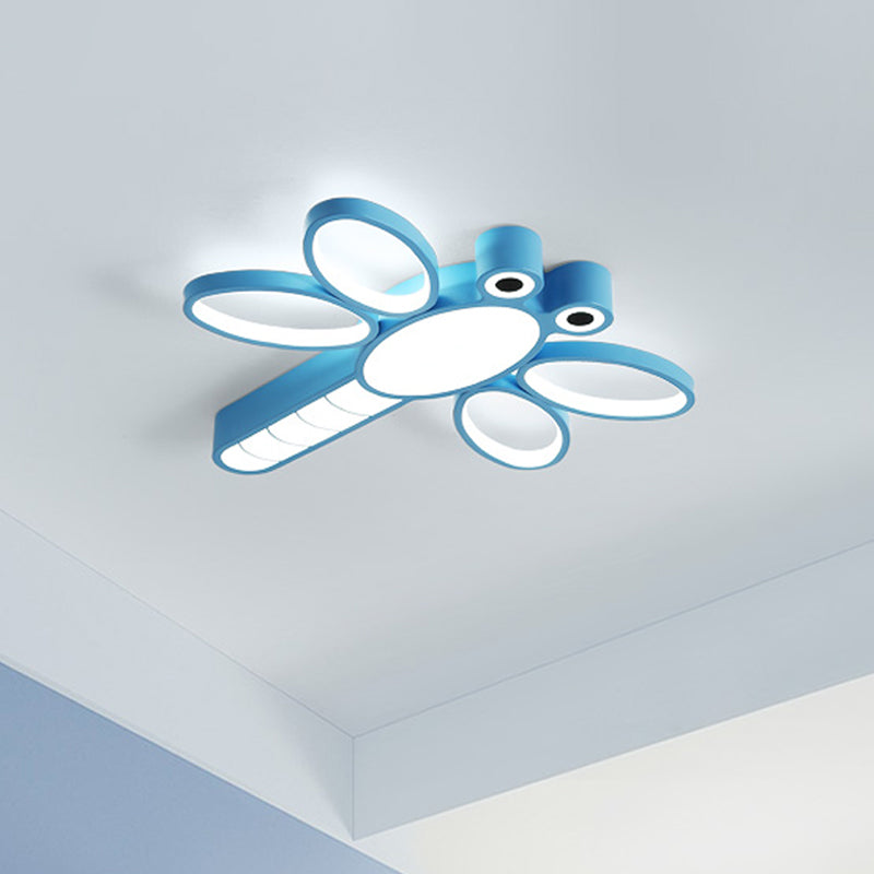 Iron Dragonfly Flush-Mount Light Fixture Cartoon Pink/Blue LED Ceiling Lighting in Warm/White Light Clearhalo 'Ceiling Lights' 'Close To Ceiling Lights' 'Close to ceiling' 'Flush mount' Lighting' 814256