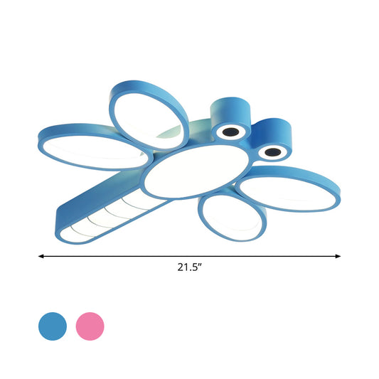 Iron Dragonfly Flush-Mount Light Fixture Cartoon Pink/Blue LED Ceiling Lighting in Warm/White Light Clearhalo 'Ceiling Lights' 'Close To Ceiling Lights' 'Close to ceiling' 'Flush mount' Lighting' 814258