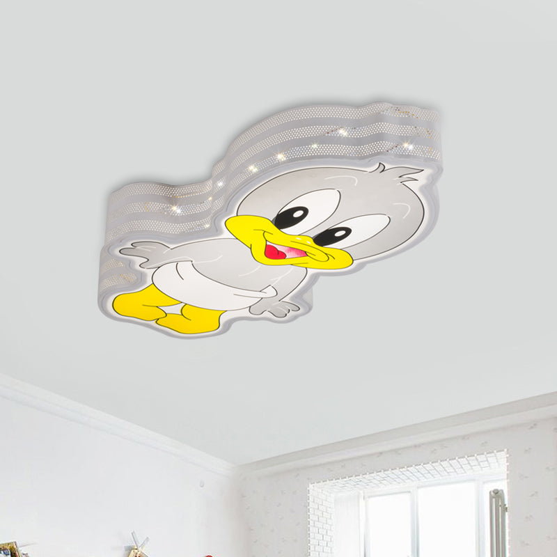 Grey Baby Duck LED Flushmount Cartoon Iron Close to Ceiling Lamp with Hollowed Out Side Design Grey Clearhalo 'Ceiling Lights' 'Close To Ceiling Lights' 'Close to ceiling' 'Flush mount' Lighting' 814275