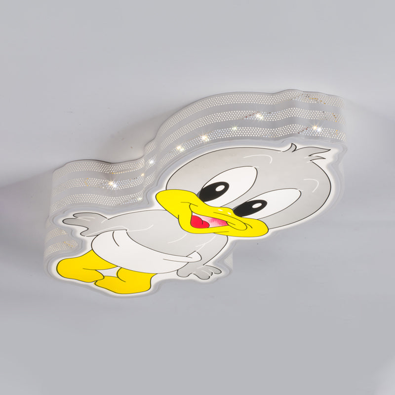 Grey Baby Duck LED Flushmount Cartoon Iron Close to Ceiling Lamp with Hollowed Out Side Design Clearhalo 'Ceiling Lights' 'Close To Ceiling Lights' 'Close to ceiling' 'Flush mount' Lighting' 814277