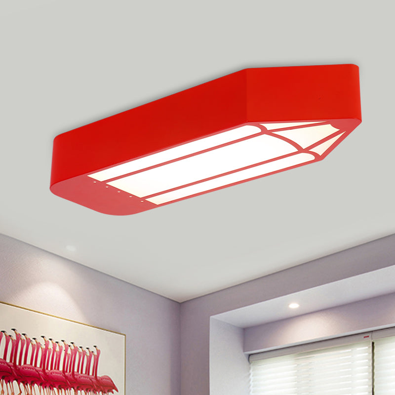 Red/Blue/Green Pencil LED Flush Light Kids Style Metal Flush Mounted Ceiling Light for Nursery School Red Clearhalo 'Ceiling Lights' 'Close To Ceiling Lights' 'Close to ceiling' 'Flush mount' Lighting' 814292