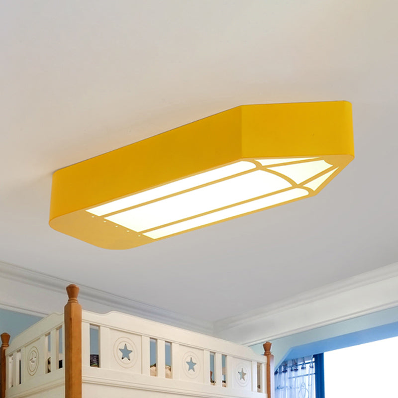 Red/Blue/Green Pencil LED Flush Light Kids Style Metal Flush Mounted Ceiling Light for Nursery School Yellow Clearhalo 'Ceiling Lights' 'Close To Ceiling Lights' 'Close to ceiling' 'Flush mount' Lighting' 814296