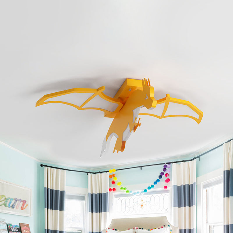 Flying Dinosaur Flush Ceiling Light Cartoon Acrylic Yellow LED Flush Mount Lamp in Warm/White Light Yellow Clearhalo 'Ceiling Lights' 'Close To Ceiling Lights' 'Close to ceiling' 'Flush mount' Lighting' 814316