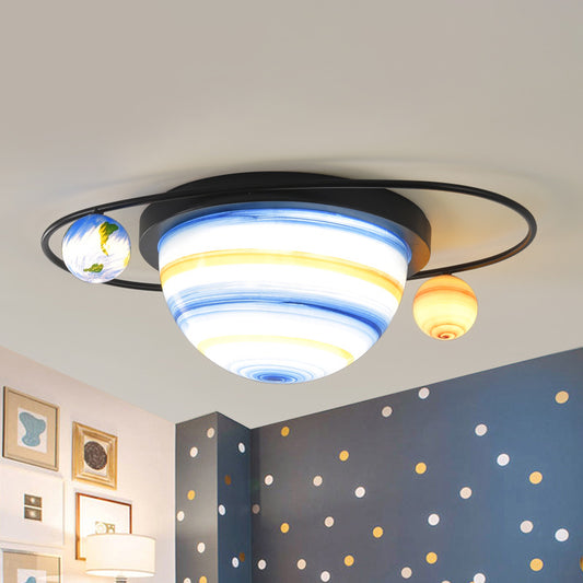 Sphere and Astral Child Room Ceiling Flush Stained Glass 2-Bulb Kids Flush Mount Light Fixture in Blue, Warm/White Light Clearhalo 'Ceiling Lights' 'Close To Ceiling Lights' 'Close to ceiling' 'Flush mount' Lighting' 814321