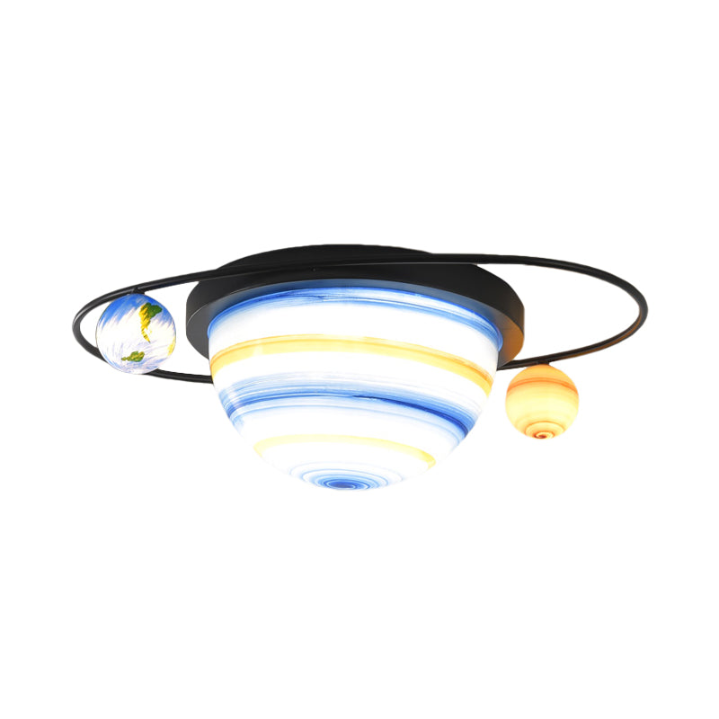 Sphere and Astral Child Room Ceiling Flush Stained Glass 2-Bulb Kids Flush Mount Light Fixture in Blue, Warm/White Light Clearhalo 'Ceiling Lights' 'Close To Ceiling Lights' 'Close to ceiling' 'Flush mount' Lighting' 814322