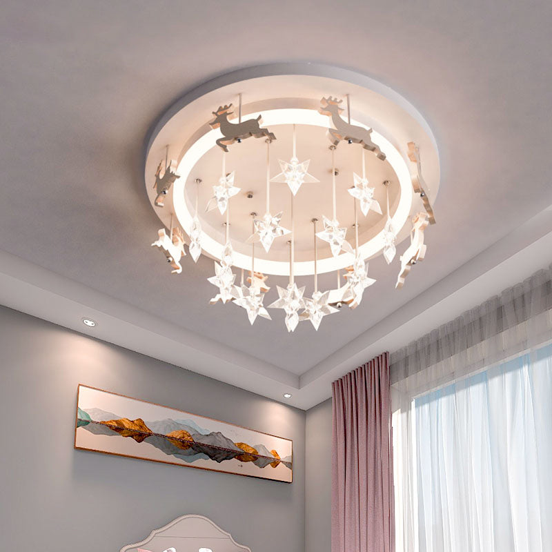 Elk Carousel Acrylic Semi Mount Lighting Kid White LED Ceiling Flush Light in Warm/White Light Clearhalo 'Ceiling Lights' 'Close To Ceiling Lights' 'Close to ceiling' 'Semi-flushmount' Lighting' 814325