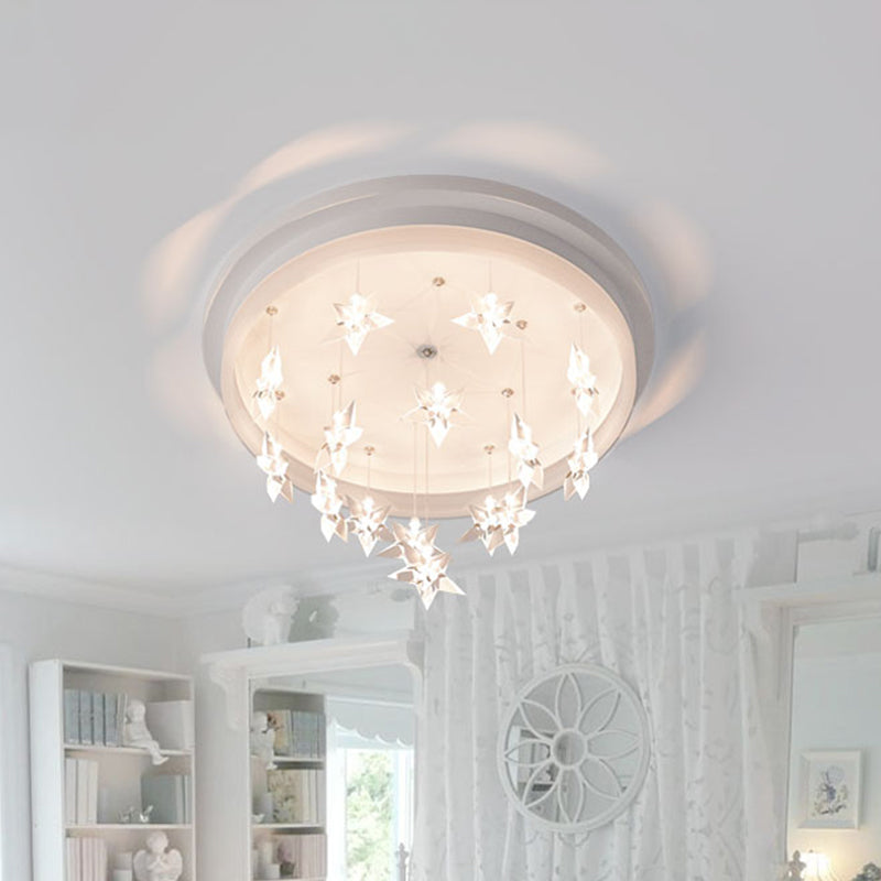 Modern Circle Flush Mount Lighting Acrylic Kids Bedroom LED Ceiling Fixture with Star Drape, Warm/White Light White Clearhalo 'Ceiling Lights' 'Close To Ceiling Lights' 'Close to ceiling' 'Flush mount' Lighting' 814332