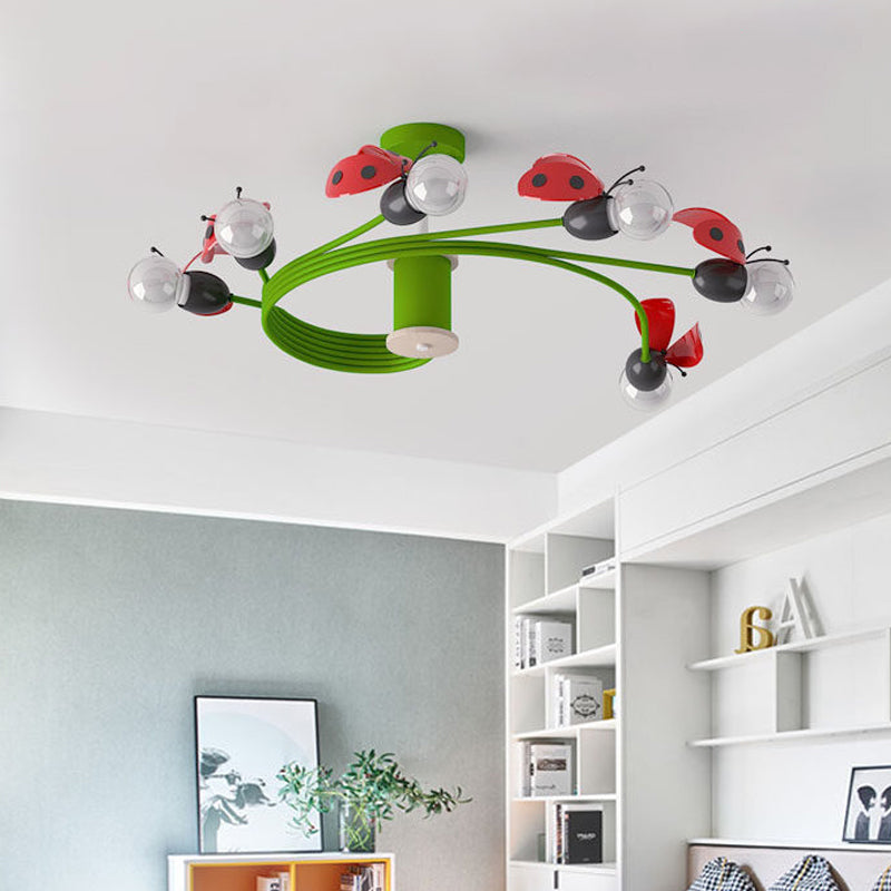 Green Twisted Vine Semi Flush Kids 6-Light Metal Close to Ceiling Lighting Fixture with Butterfly Detail Green Clearhalo 'Ceiling Lights' 'Close To Ceiling Lights' 'Close to ceiling' 'Semi-flushmount' Lighting' 814336