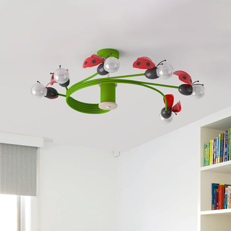 Green Twisted Vine Semi Flush Kids 6-Light Metal Close to Ceiling Lighting Fixture with Butterfly Detail Clearhalo 'Ceiling Lights' 'Close To Ceiling Lights' 'Close to ceiling' 'Semi-flushmount' Lighting' 814337