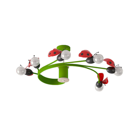 Green Twisted Vine Semi Flush Kids 6-Light Metal Close to Ceiling Lighting Fixture with Butterfly Detail Clearhalo 'Ceiling Lights' 'Close To Ceiling Lights' 'Close to ceiling' 'Semi-flushmount' Lighting' 814338