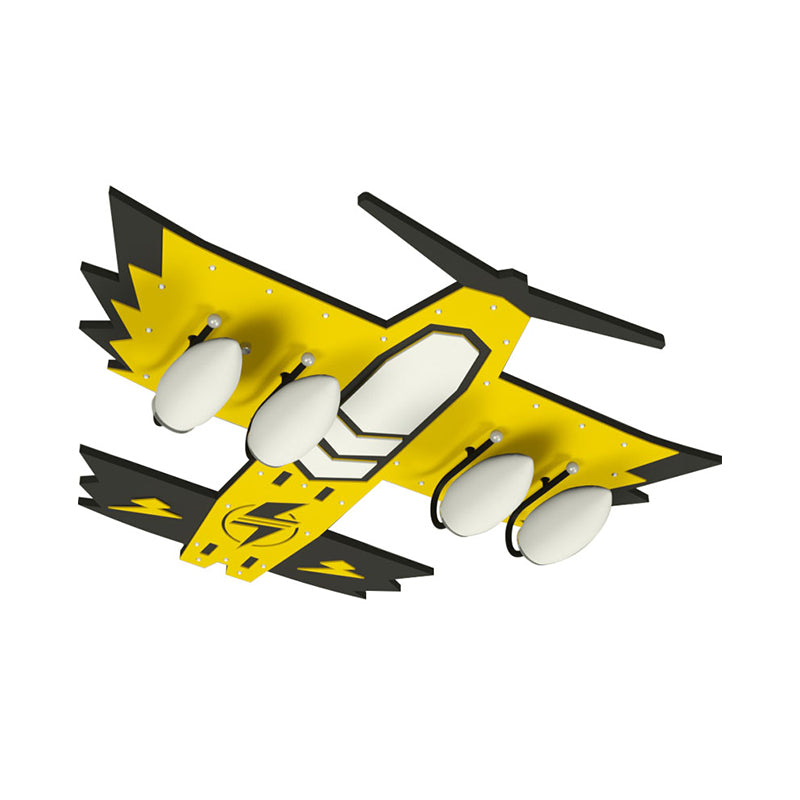 Kids Fighter Jet Wood Flushmount 4 Heads Flush Mounted Ceiling Light in Yellow for Boy's Bedroom Clearhalo 'Ceiling Lights' 'Close To Ceiling Lights' 'Close to ceiling' 'Semi-flushmount' Lighting' 814345