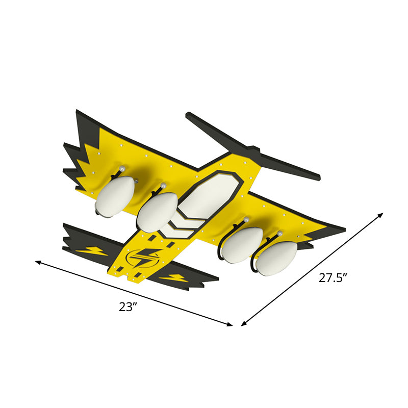 Kids Fighter Jet Wood Flushmount 4 Heads Flush Mounted Ceiling Light in Yellow for Boy's Bedroom Clearhalo 'Ceiling Lights' 'Close To Ceiling Lights' 'Close to ceiling' 'Semi-flushmount' Lighting' 814347