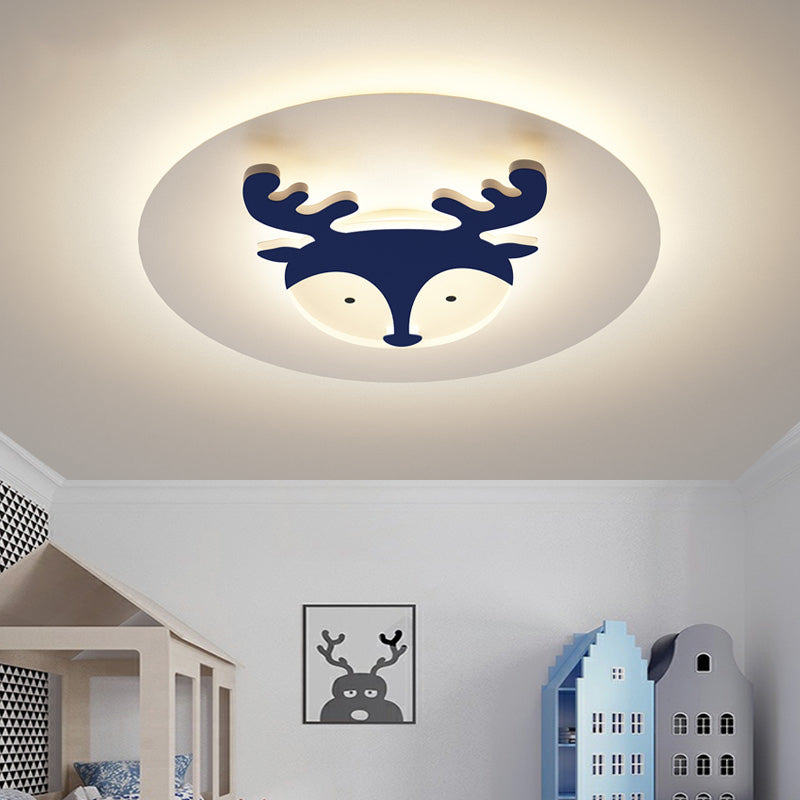 Fox/Deer Child-Care Center Ceiling Lamp Acrylic Kids Style LED Flush Mount Fixture in Blue/Coffee, Warm/White Light Blue Clearhalo 'Ceiling Lights' 'Close To Ceiling Lights' 'Close to ceiling' 'Flush mount' Lighting' 814352