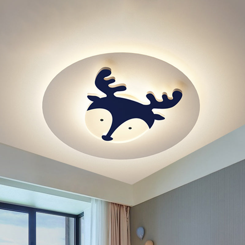 Fox/Deer Child-Care Center Ceiling Lamp Acrylic Kids Style LED Flush Mount Fixture in Blue/Coffee, Warm/White Light Clearhalo 'Ceiling Lights' 'Close To Ceiling Lights' 'Close to ceiling' 'Flush mount' Lighting' 814353