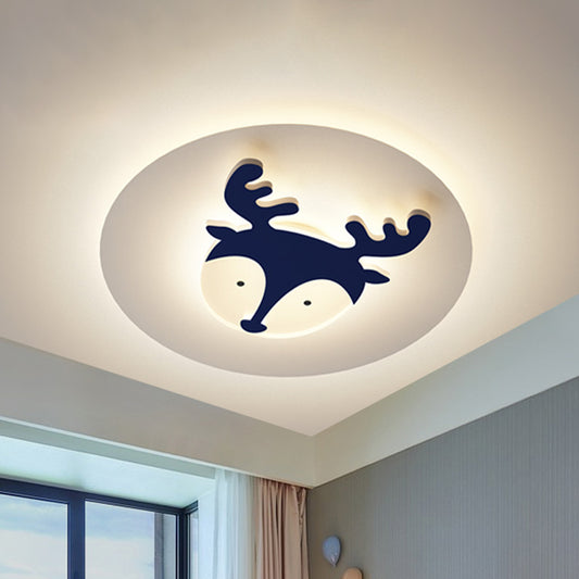 Fox/Deer Child-Care Center Ceiling Lamp Acrylic Kids Style LED Flush Mount Fixture in Blue/Coffee, Warm/White Light Clearhalo 'Ceiling Lights' 'Close To Ceiling Lights' 'Close to ceiling' 'Flush mount' Lighting' 814353