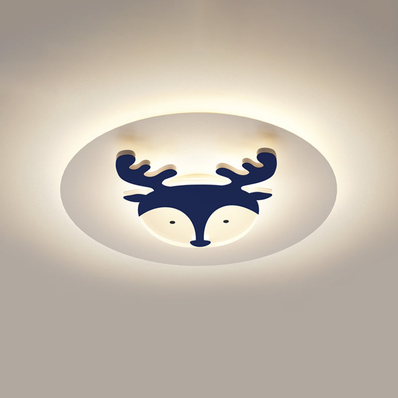 Fox/Deer Child-Care Center Ceiling Lamp Acrylic Kids Style LED Flush Mount Fixture in Blue/Coffee, Warm/White Light Clearhalo 'Ceiling Lights' 'Close To Ceiling Lights' 'Close to ceiling' 'Flush mount' Lighting' 814355