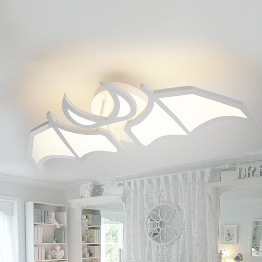 Acrylic Angel/Bat Wing Flush Mount Kids White LED Semi Flush Ceiling Light in Warm/White Light White A Clearhalo 'Ceiling Lights' 'Close To Ceiling Lights' 'Close to ceiling' 'Semi-flushmount' Lighting' 814356