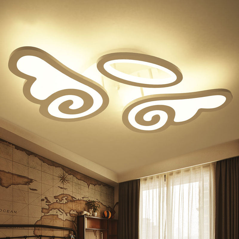 Acrylic Angel/Bat Wing Flush Mount Kids White LED Semi Flush Ceiling Light in Warm/White Light White B Clearhalo 'Ceiling Lights' 'Close To Ceiling Lights' 'Close to ceiling' 'Semi-flushmount' Lighting' 814360