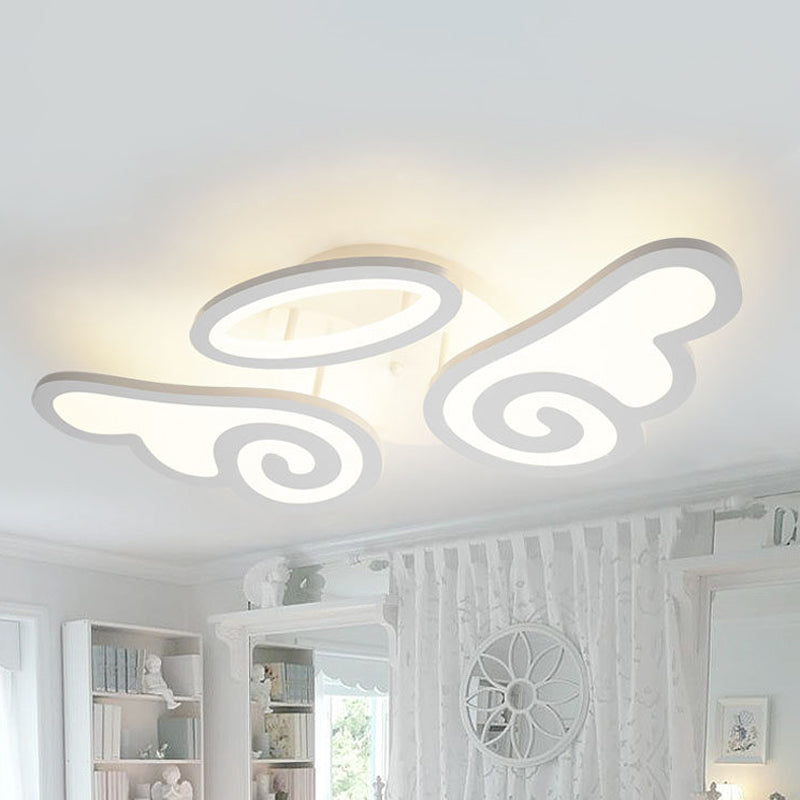 Acrylic Angel/Bat Wing Flush Mount Kids White LED Semi Flush Ceiling Light in Warm/White Light Clearhalo 'Ceiling Lights' 'Close To Ceiling Lights' 'Close to ceiling' 'Semi-flushmount' Lighting' 814361