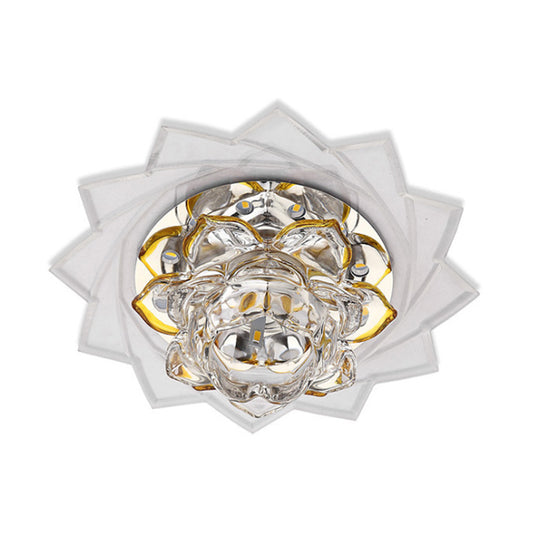 LED K9 Crystal Flush Ceiling Light Minimalist Style Yellow Lotus Bedroom Flush Mount in Purple/Blue Light Clearhalo 'Ceiling Lights' 'Close To Ceiling Lights' 'Close to ceiling' 'Flush mount' Lighting' 814367