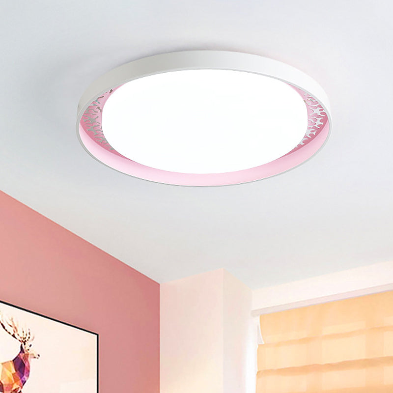 Minimalist Disc Thin Ceiling Flush Acrylic Children Bedroom LED Flush Mount Recessed Lighting in White/Green/Pink Pink Clearhalo 'Ceiling Lights' 'Close To Ceiling Lights' 'Close to ceiling' 'Flush mount' Lighting' 814373