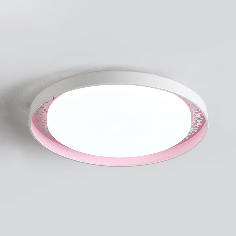 Minimalist Disc Thin Ceiling Flush Acrylic Children Bedroom LED Flush Mount Recessed Lighting in White/Green/Pink Clearhalo 'Ceiling Lights' 'Close To Ceiling Lights' 'Close to ceiling' 'Flush mount' Lighting' 814376