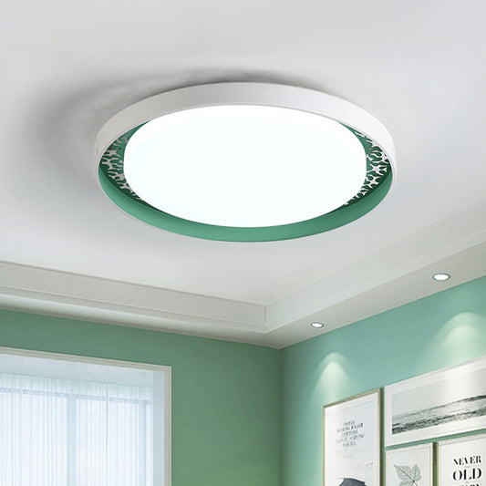 Minimalist Disc Thin Ceiling Flush Acrylic Children Bedroom LED Flush Mount Recessed Lighting in White/Green/Pink Green Clearhalo 'Ceiling Lights' 'Close To Ceiling Lights' 'Close to ceiling' 'Flush mount' Lighting' 814377