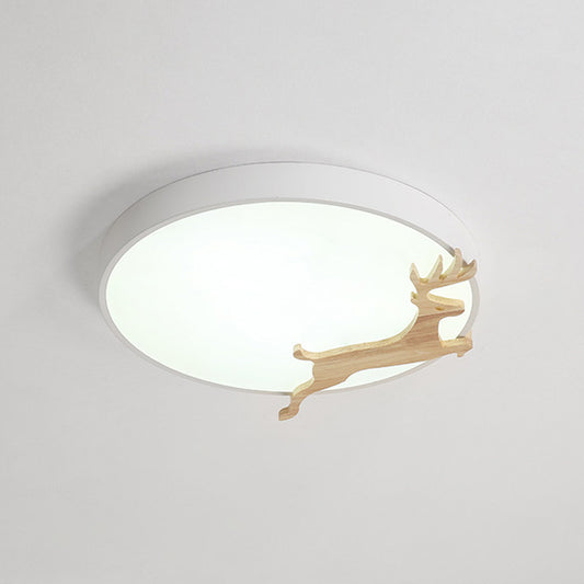 Running Deer Pattern Round Flush Light Nordic Acrylic Grey/White/Green and Wood LED Ceiling Mounted Lamp Clearhalo 'Ceiling Lights' 'Close To Ceiling Lights' 'Close to ceiling' 'Flush mount' Lighting' 814387