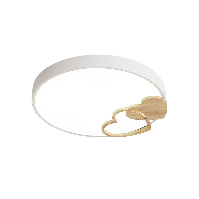 Acrylic Rounded Flush Mount Fixture Nordic Green/White/Grey Ceiling Light with Wood Loving Heart Pattern Clearhalo 'Ceiling Lights' 'Close To Ceiling Lights' 'Close to ceiling' 'Flush mount' Lighting' 814398