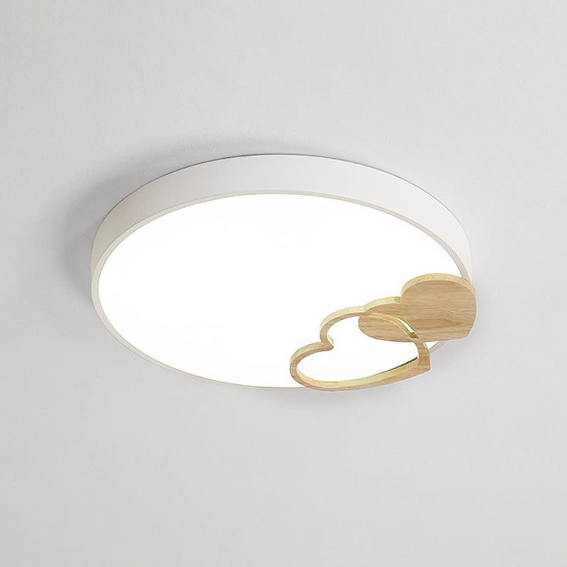 Acrylic Rounded Flush Mount Fixture Nordic Green/White/Grey Ceiling Light with Wood Loving Heart Pattern Clearhalo 'Ceiling Lights' 'Close To Ceiling Lights' 'Close to ceiling' 'Flush mount' Lighting' 814399