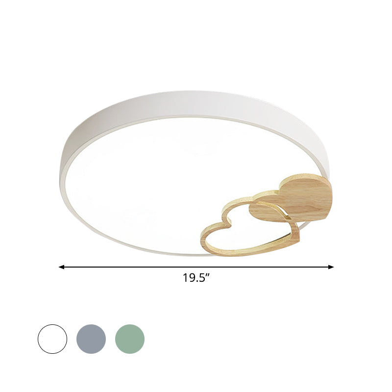 Acrylic Rounded Flush Mount Fixture Nordic Green/White/Grey Ceiling Light with Wood Loving Heart Pattern Clearhalo 'Ceiling Lights' 'Close To Ceiling Lights' 'Close to ceiling' 'Flush mount' Lighting' 814400